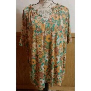 Women's Plus Size XXL/22 Colorful Tunic Ruffled Short Sleeve Floral Top Blouse